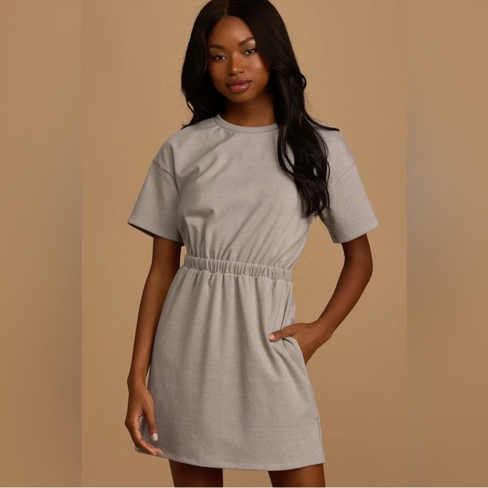 Lulus Keep a Casual Mood Grey Crew Neck Cutout Mini Dress Women's Size Small